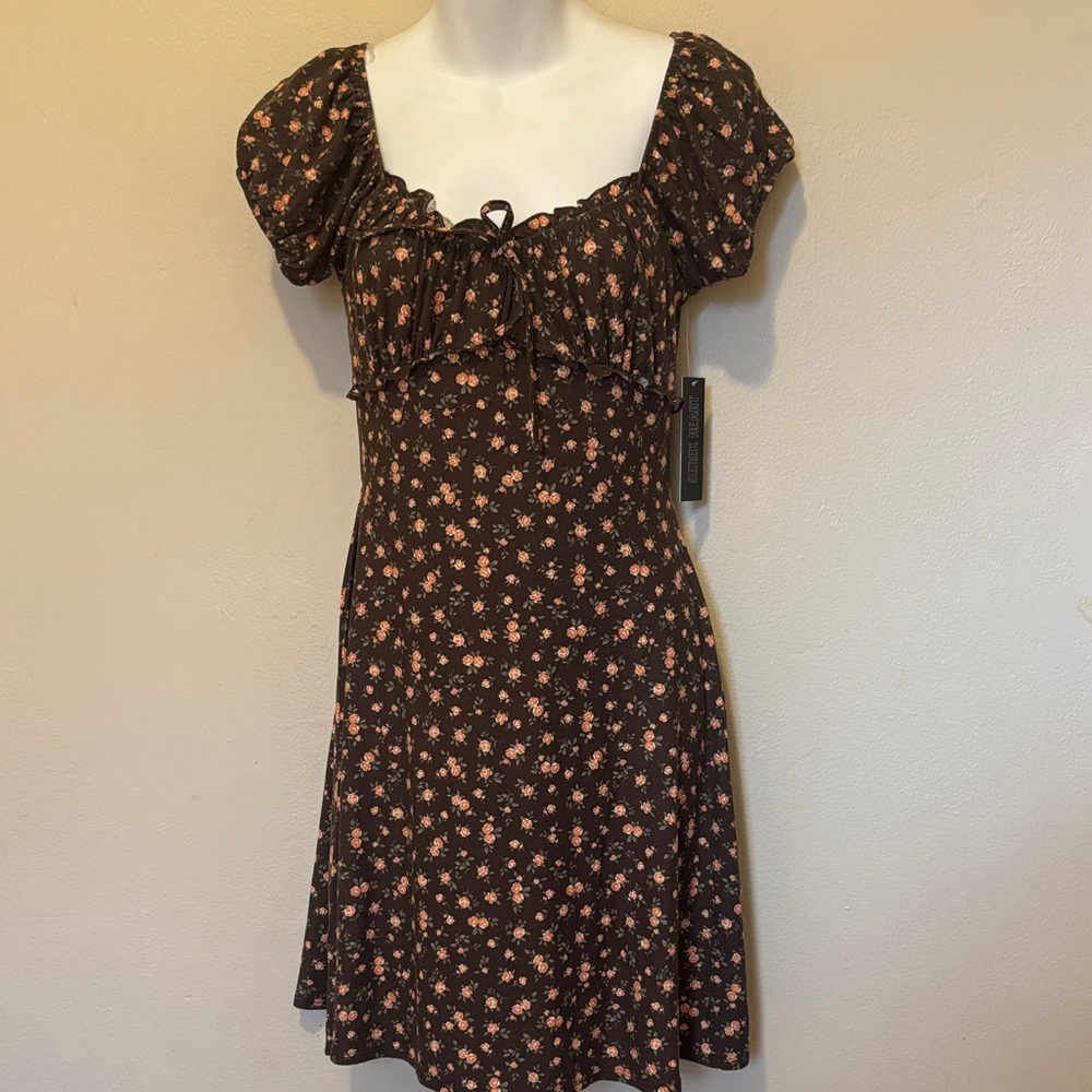 Derek Heart Floral Mini Dress in Black and Pink